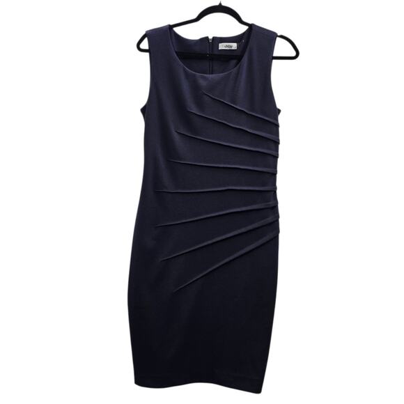 Calvin Klein Blue Sheath Dress Sleeveless Pleated Work - Picture 3 of 7